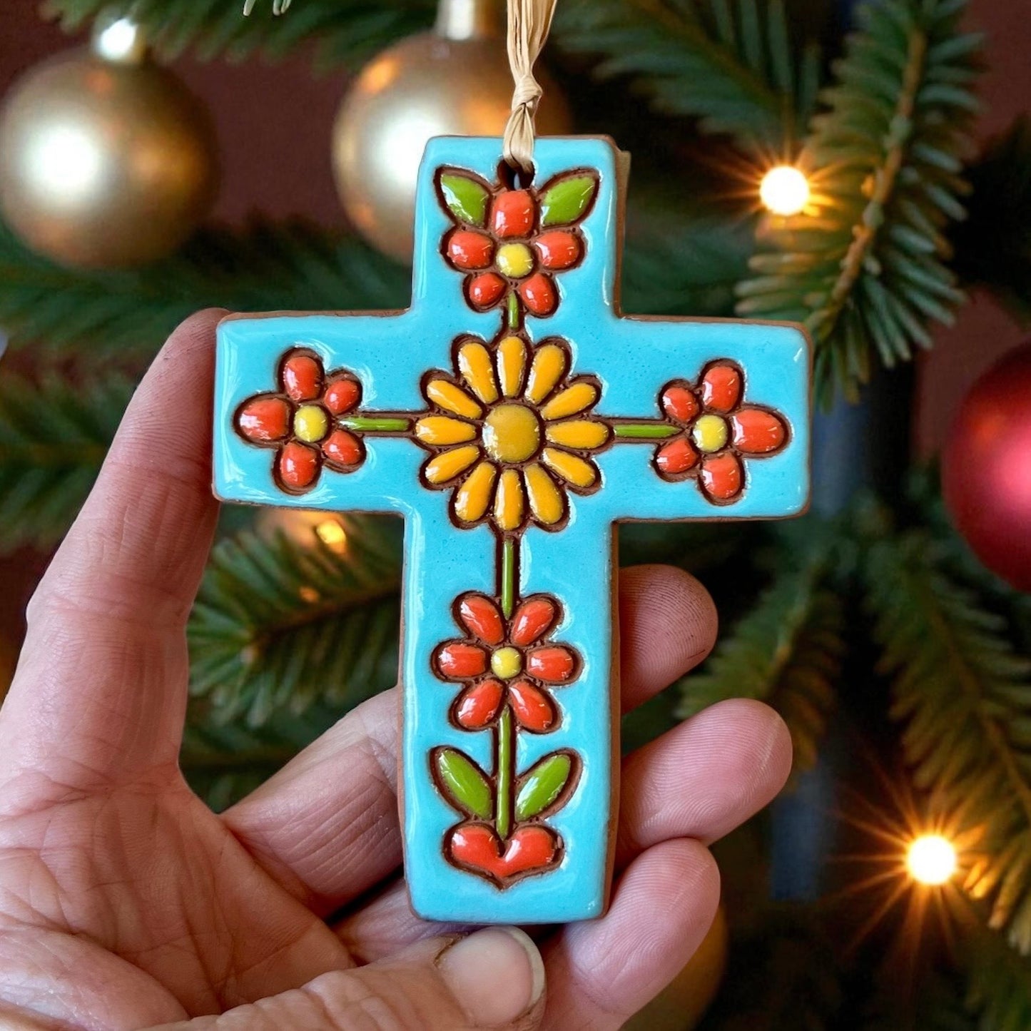 Playful Flowers Ceramic Cross