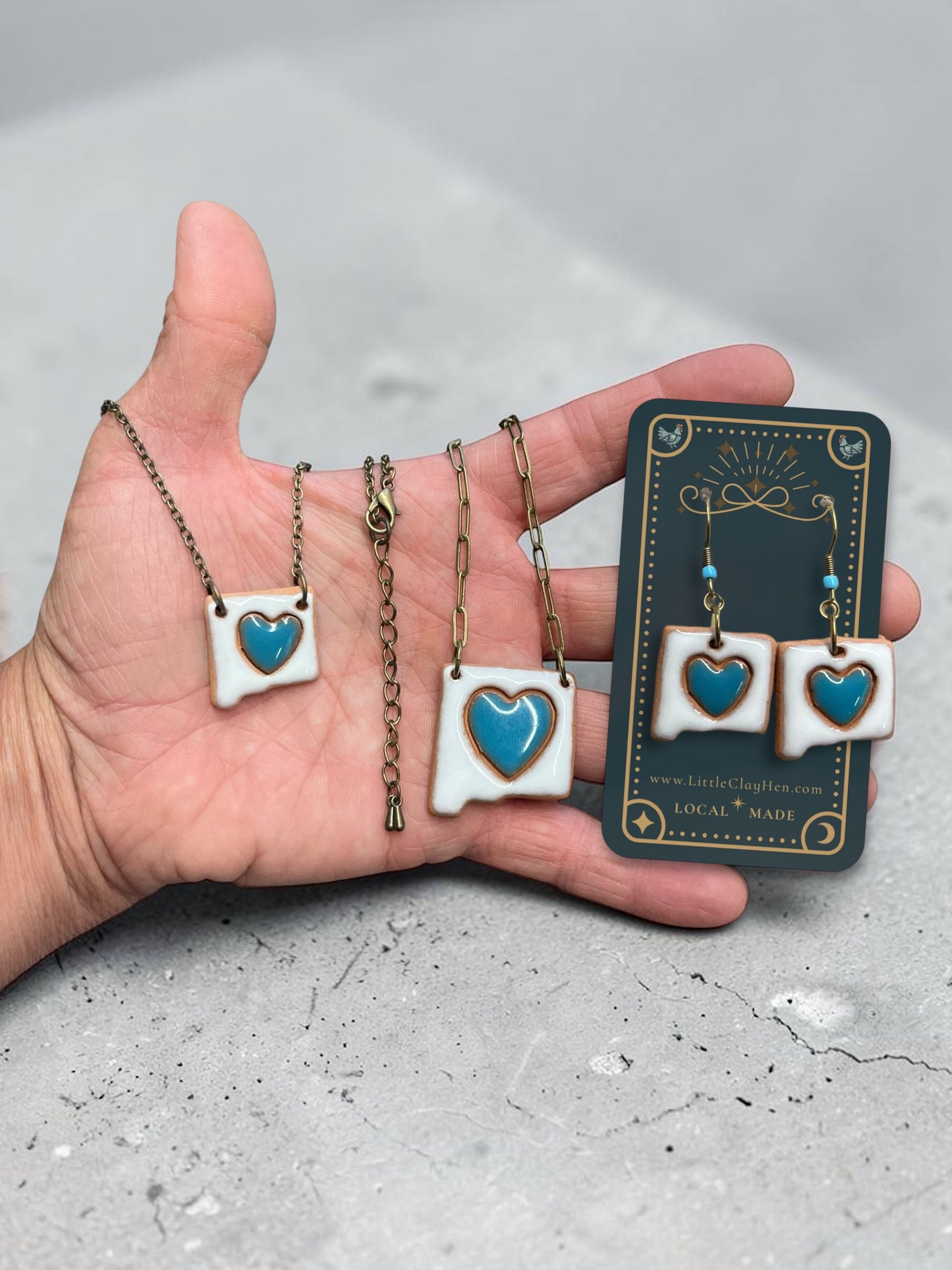 Ceramic New Mexico Charm Jewelry (Teal Blue)