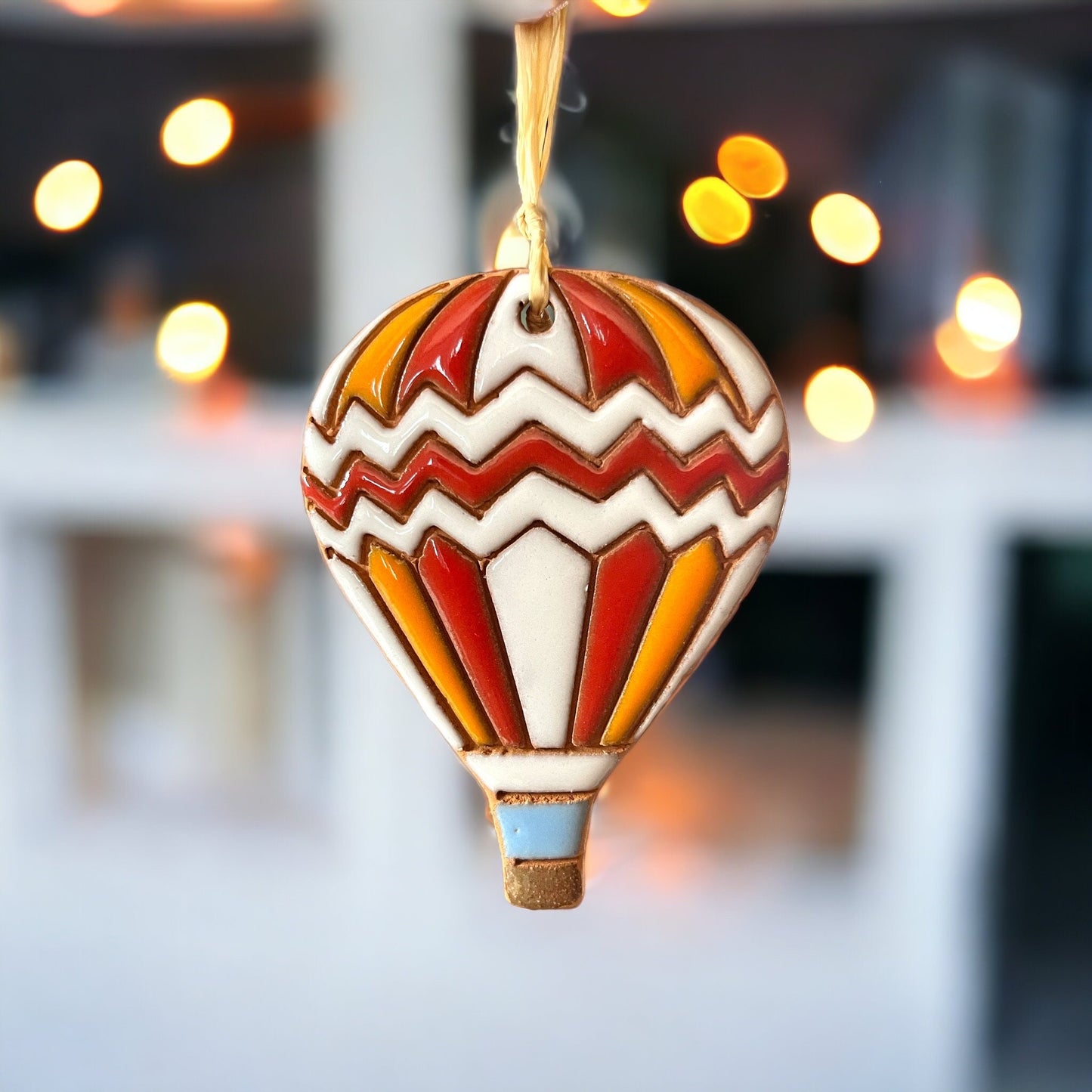 Zig Zag Reds and Orange Hot Air Balloon Ornament