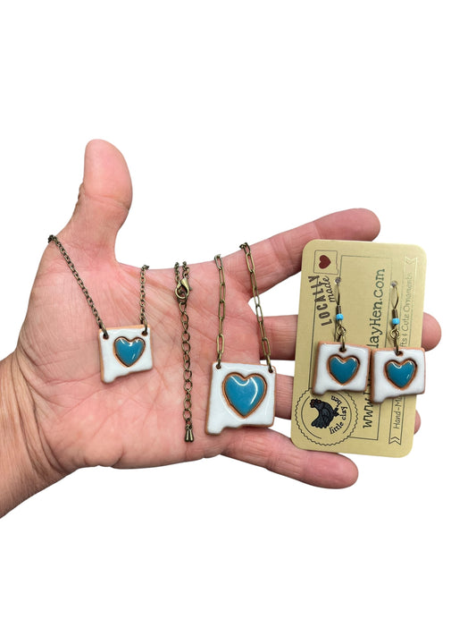 Ceramic New Mexico Charm Jewelry Set (Teal Blue)