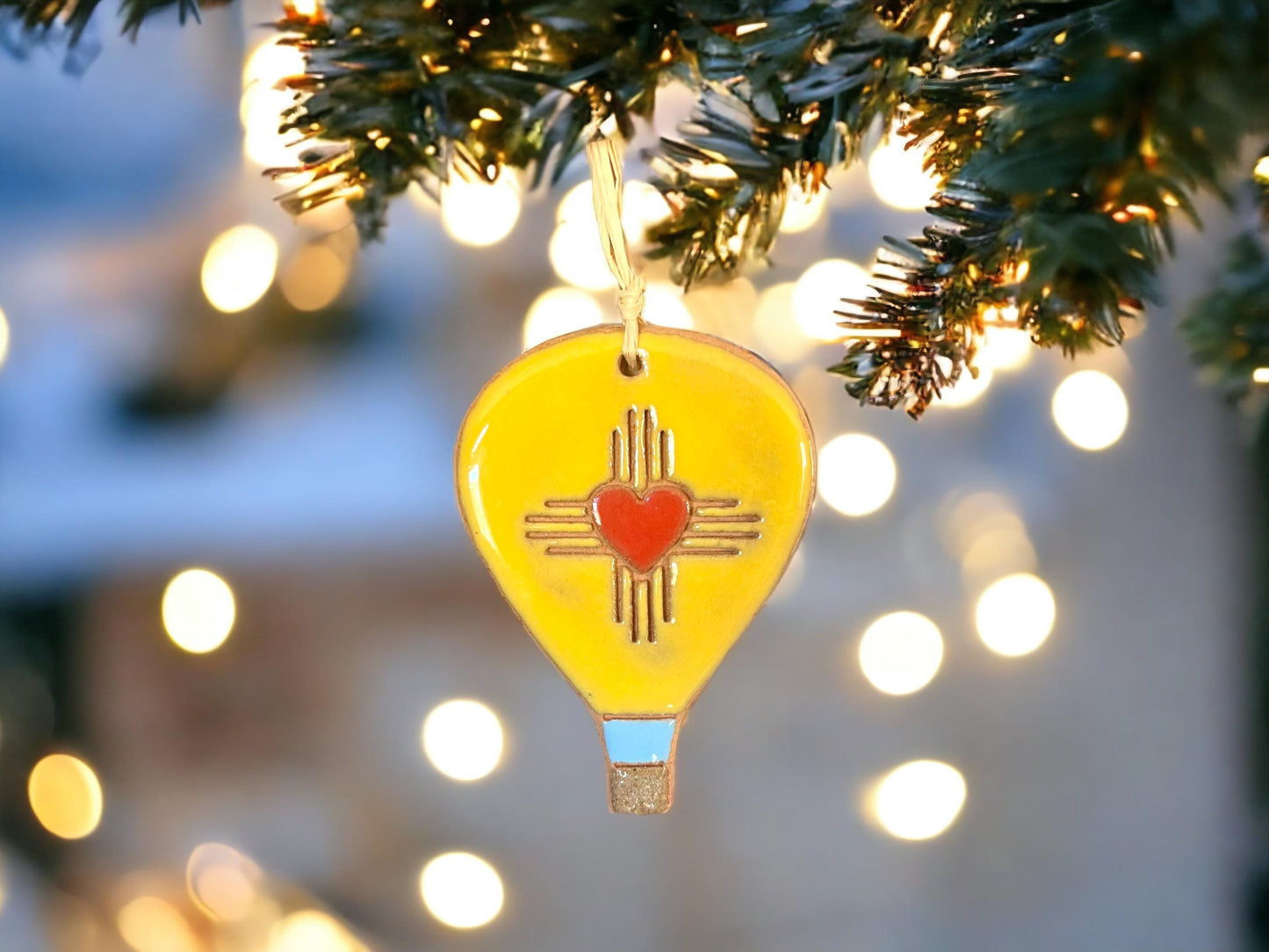 Heart with New Mexico Sun Symbol Hot Air Balloon Ornament