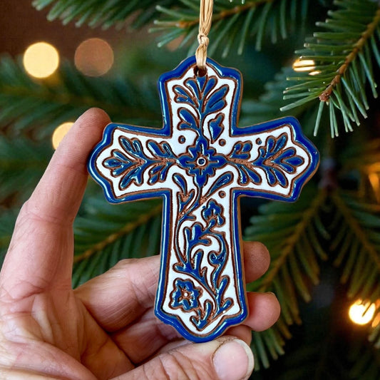 China Blue Floral Cross