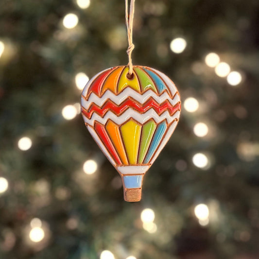 Rainbow Zig Zags Hot Air Balloon Ornament
