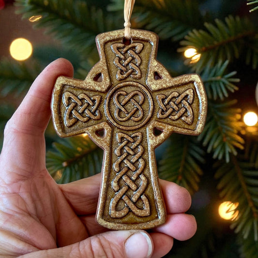 Rustic Celtic Knot Ceramic Cross