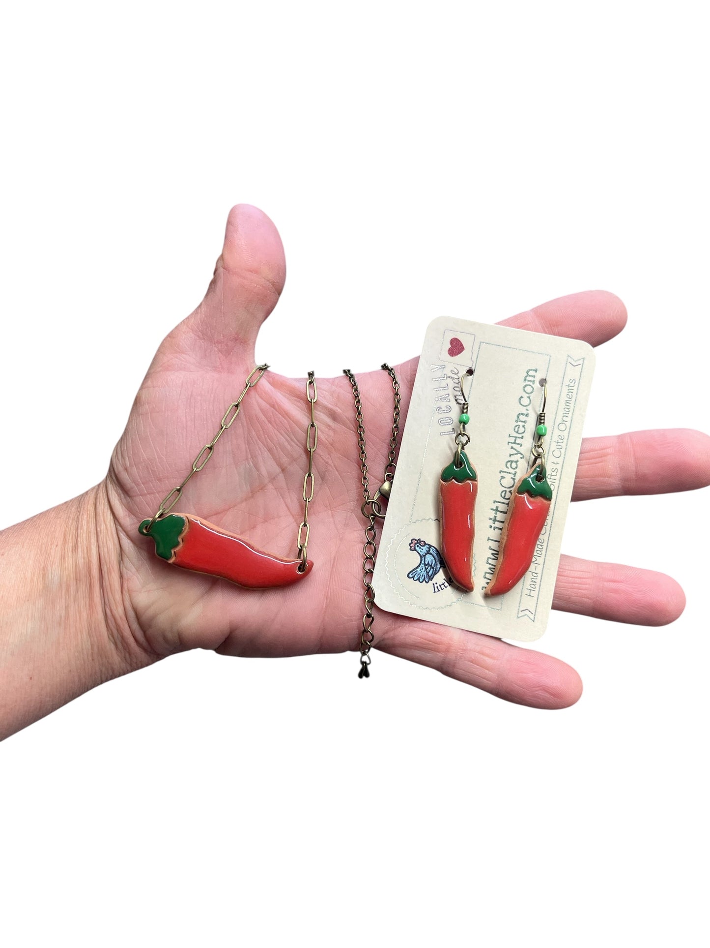 Ceramic Red Chile Charms Jewelry Set