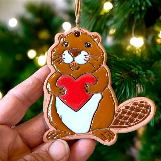 Beaver with Heart Ornament