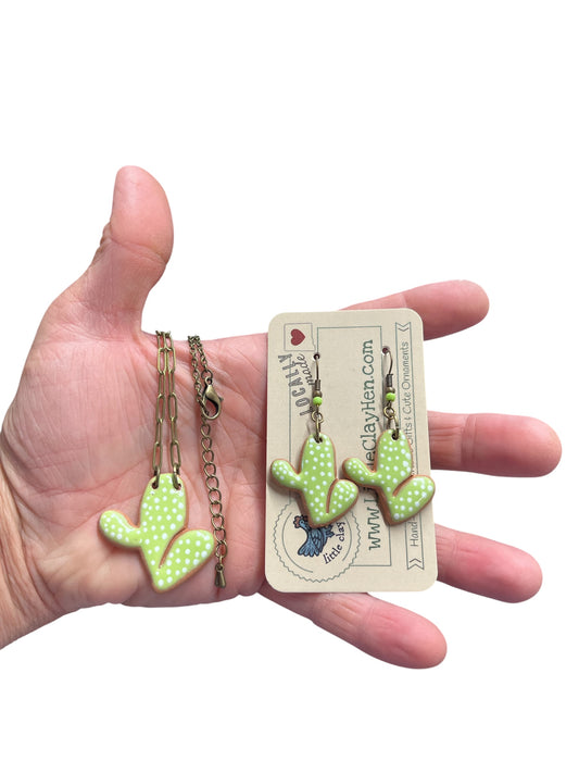 Ceramic Cactus Charm Jewelry Set (Pastel)