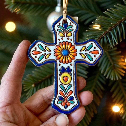 Colorful Talavera Flower Cross