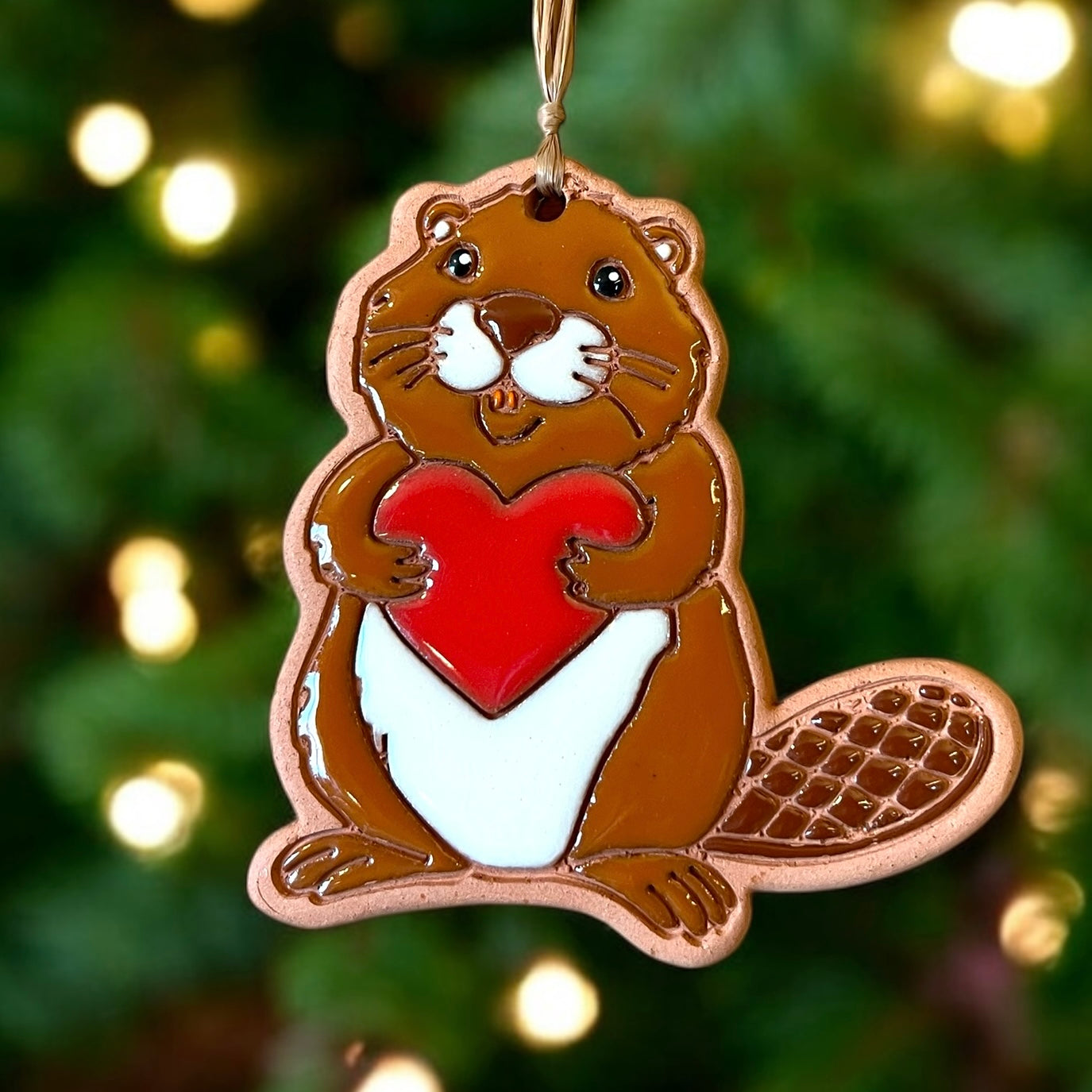 Beaver with Heart Ornament