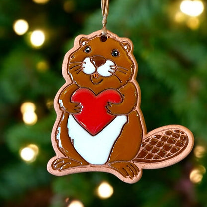 Beaver with Heart Ornament