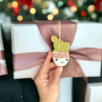 Pink Happy Cactus Pot Ornament