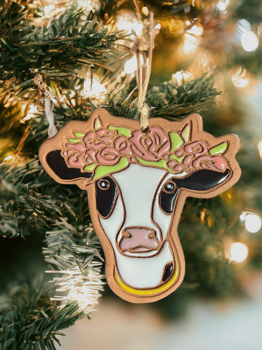 Cow with Rose Crown Ornament