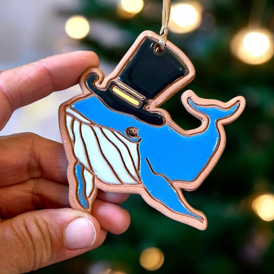Whale in a Top Hat Ornament
