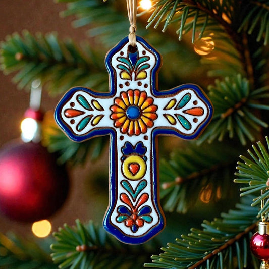 Colorful Talavera Flower Cross