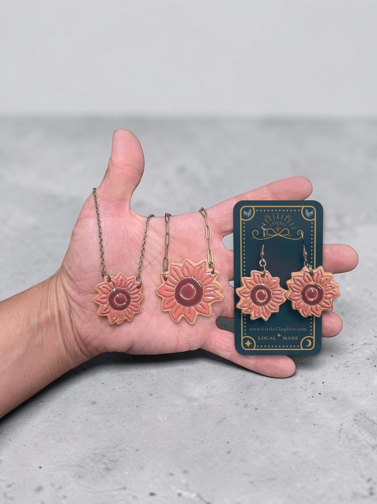 Pink Sunflower Ceramic Charm Jewelry
