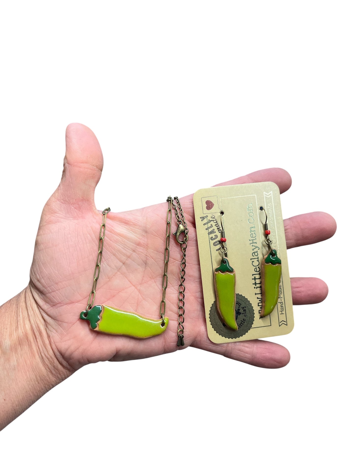 Ceramic Green Chile Charms Jewelry Set