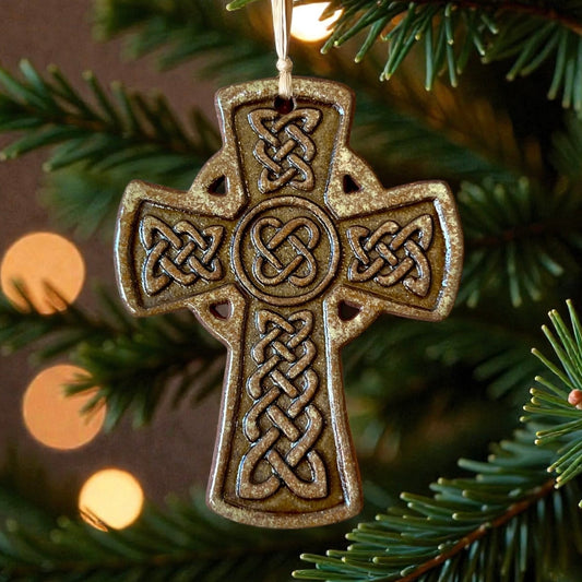 Rustic Celtic Knot Ceramic Cross