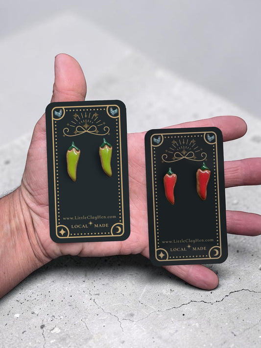 Tiny Red or Green Chile Stud Earrings