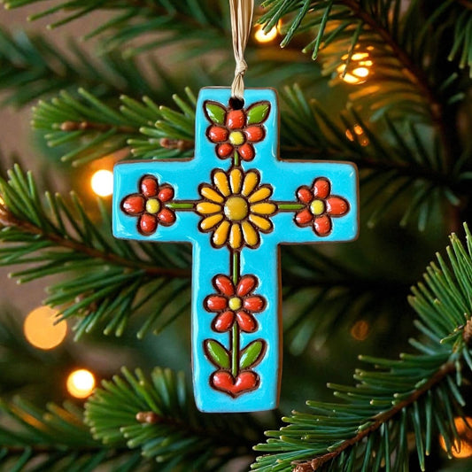 Playful Flowers Ceramic Cross