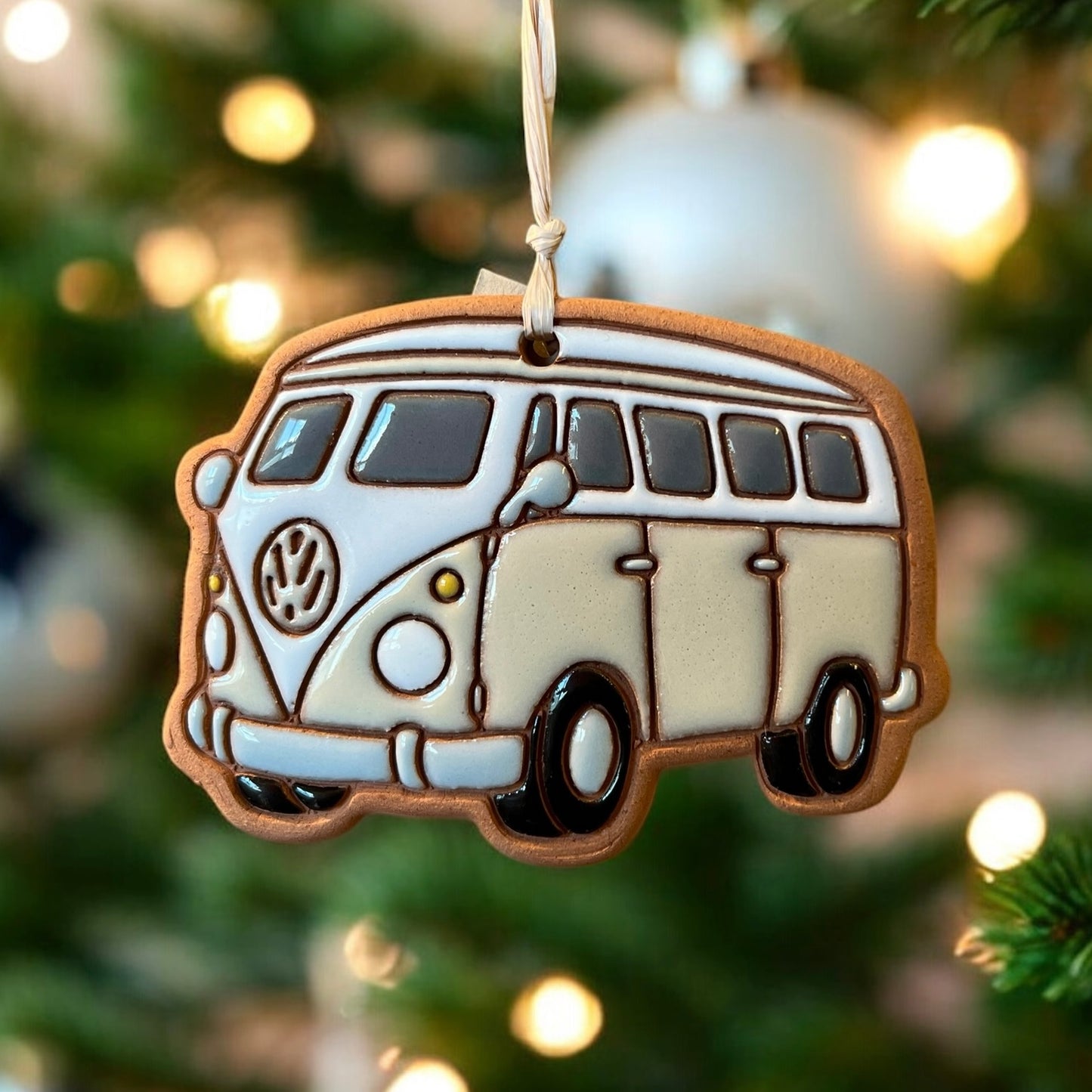 VW Hippy Van White Top Volkswagen Bus Ornament
