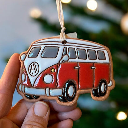 VW Hippy Van White Top Volkswagen Bus Ornament