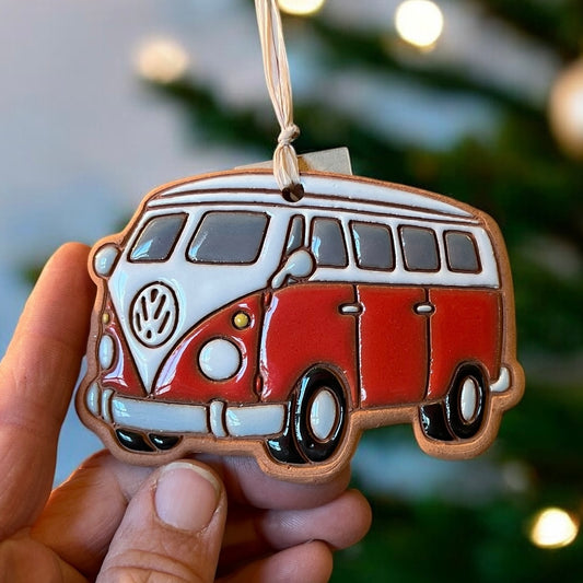 VW Hippy Van White Top Volkswagen Bus Ornament