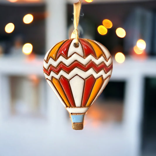 Zig Zag Reds and Orange Hot Air Balloon Ornament