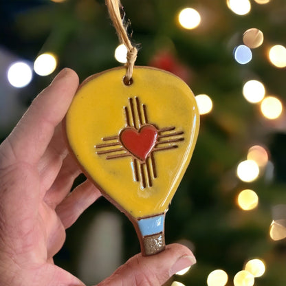Heart with New Mexico Sun Symbol Hot Air Balloon Ornament