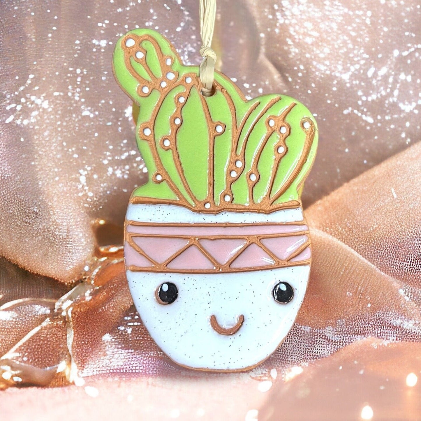 Pink Happy Cactus Pot Ornament
